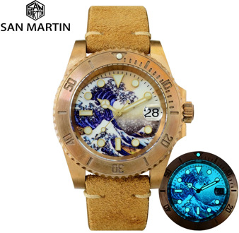 San Martin Diver CuSn8 Bronze Water Ghost Luxury 3D Printing Surfing Dial Sapphire Crystal Men Automatic Mechanical Watch