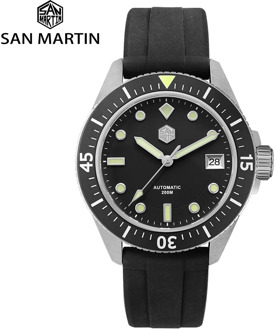 San Martin Diver Men Watch Stainless Steel NH35A Automatic Mechanical Sapphire Glass Rubber Strap Luminous Water Resistant 200M