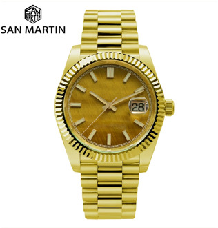 San Martin Men Automatic Watch Date Just Dress Watches Retro Meteorite Dial Luxury Sapphire Mechanical Watches Date Window