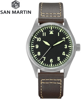 San Martin Pilot Titanium Vintage Military Enthusiasts NH35 Automatic Mechanical Men Watch Leather Strap Waterproof Luminous