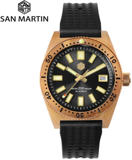 San Martin Tin Bronze 62Mas Diver Automatic Mechanical Men Watch NH35 Sapphire Bronze Bezel Sunray Dial Rubber Calendar Luminous