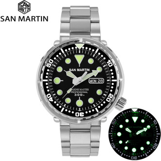 San Martin Tuna SBBN015 Diver Men Automatic Watch Stainless Steel Sapphire Calendar Week Ceramic Bezel Sunray Dial Luminous