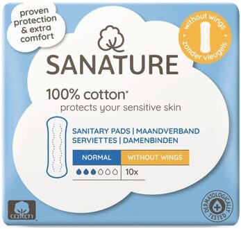 Sanature Maandverband Normaal Zonder Vleugels - 100% Katoenen - 10 stuks