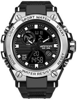 Sanda 739 Outdoor Sport Dubbele Weergave Beweging Multi-Kinetische Energie Elektronische Horloge Tij Mannen Water Lichtgevende Mannen horloge Goud