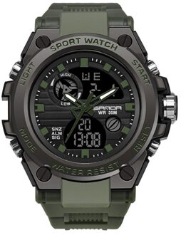 Sanda 739 Outdoor Sport Dubbele Weergave Beweging Multi-Kinetische Energie Elektronische Horloge Tij Mannen Water Lichtgevende Mannen horloge wit