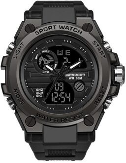 Sanda 739 Outdoor Sport Dubbele Weergave Beweging Multi-Kinetische Energie Elektronische Horloge Tij Mannen Water Lichtgevende Mannen horloge zwart