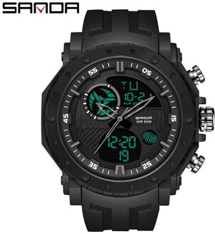 Sanda/Koreaanse Multifunctionele Dubbele Display Lichtgevende Elektronische Horloge Water Outdoor Bergbeklimmen Mannen Horloge zwart