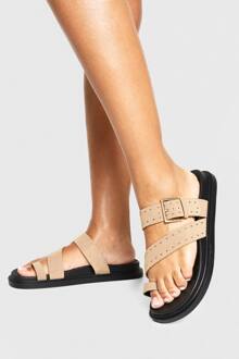 Sandalen Met Studs En Gesp, Taupe - 39