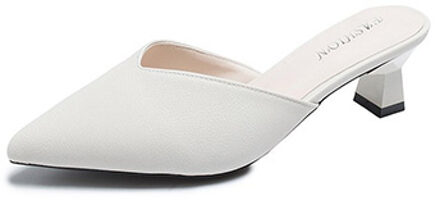 Sandalen Outdoor Slipper Schoenen Vrouw Slides Wees Geen Spoor Lui Muller Schoenen Grote code Patroon Hak Half Slippers Netto rood wit / 35