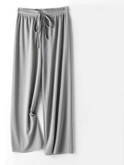 Sanderala Women Ice Silk Sleep Pants Elastic Waist Fitness Homewear Knitted Bottoms Solid Drawstring Loose Casual Underwear grijs