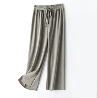 Sanderala Women Ice Silk Sleep Pants Elastic Waist Fitness Homewear Knitted Bottoms Solid Drawstring Loose Casual Underwear groen