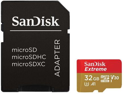 Sandisk MicroSDHC Extreme 32GB 100mb/60mb,U3,V30,A1 actcam Micro SD-kaart Rood