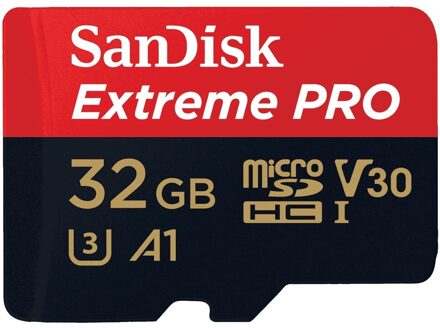 Sandisk MicroSDHC Extreme PRO 32GB 100 mb/s - A1 - V30 - SDA - Rescue Pro DL 1Y Micro SD-kaart Zwart