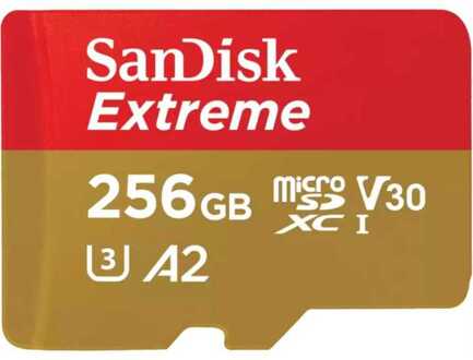 Sandisk MicroSDXC Extreme 256GB 190/130 mb/s - A2 - V30 - SDA - Rescue Pro DL 1Y Micro SD-kaart Rood