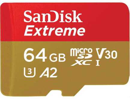 Sandisk MicroSDXC Extreme 64GB 170/80 mb/s - A2 - V30 - SDA - Rescue Pro DL 1Y Micro SD-kaart Goud