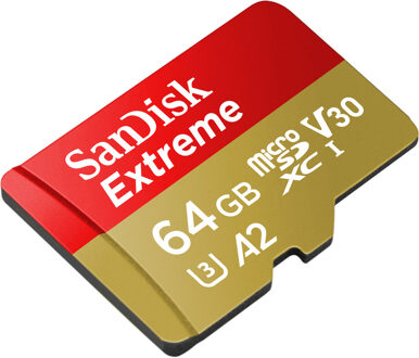 Sandisk MicroSDXC Extreme 64GB 170mb / 60mb,U3,V30,A2 AC incl RP DL 1Y Micro SD-kaart Goud