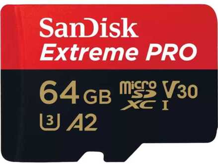 Sandisk MicroSDXC Extreme PRO 64GB 200/90 mb/s - A2 - V30 - SDA - Rescue Pro DL 2Y Micro SD-kaart Zwart