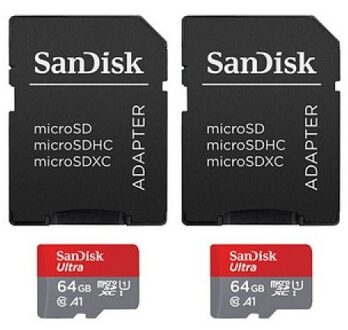 Sandisk MicroSDXC Ultra 64GB 140mb/s C10 - SDA UHS-I 2 pack Micro SD-kaart