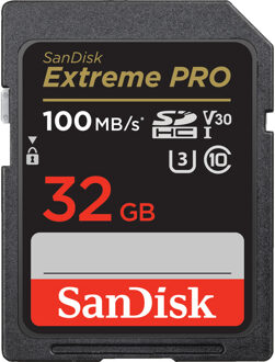Sandisk SanDiskSDHC Extreme Pro 32GB 100/90 mb/s - V30 - Rescue Pro DL 2Y Micro SD-kaart Zwart