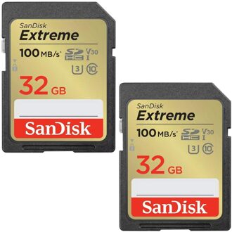 Sandisk SDHC Extreme 32GB 100/60 mb/s - V30 - Rescue Pro DL 1Y twin pack Micro SD-kaart Zwart