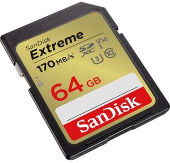 Sandisk SDXC Extreme 64GB 170/80 mb/s - V30 - Rescue Pro DL 1Y Micro SD-kaart Zwart
