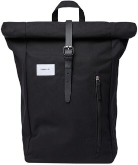 Sandqvist Dante Backpack II black with black leather backpack Zwart - H 42 x B 26 x D 17