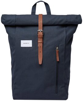 Sandqvist Dante Backpack navy with cognac brown leather backpack Blauw - H 42 x B 26 x D 17