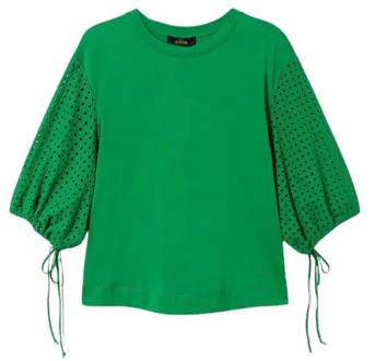 Sangallo Kant Mouw T-Shirt Twinset , Green , Dames - M,S,Xs