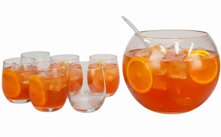 Sangria / Punch bowl set - 8 delig - glas - incl. 6 glazen