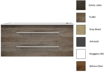 Sanicare Badkamermeubelset Sanicare Q4 Twee Soft-Close Laden 100x45 cm Truffel (0, 1 of 2 Kraangaten)