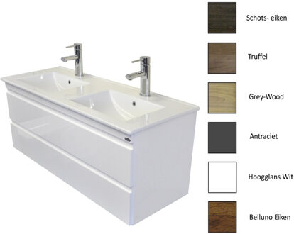 Sanicare Badkamermeubelset Sanicare Q7 Twee Soft-Close Laden Greeploos 121 cm (alle kleuren, spiegel optioneel)