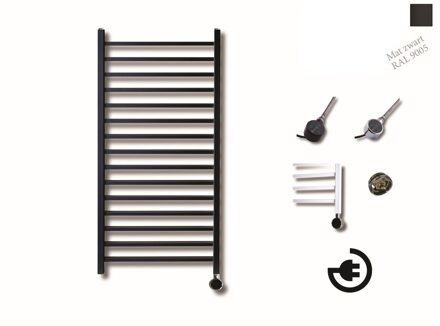 Sanicare Electrische Radiator Sanicare Qubic 126.4x60 cm 773W Met Zwarte Thermostaat Mat Zwart