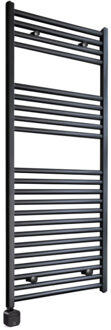 Sanicare Electrische Wifi Radiator Sanicare HPW Carini 111,8x45 cm Mat Zwart Met Thermostaat Zwart Linksonder
