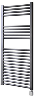 Sanicare Electrische Wifi Radiator Sanicare HPW Carini 111,8x60 cm Gunmetal Met Thermostaat Zilver Rechtsonder