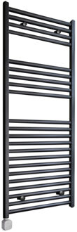 Sanicare Electrische Wifi Radiator Sanicare HPW Carini 111,8x60 cm Zwart Met Thermostaat Zilver Linksonder Mat Zwart