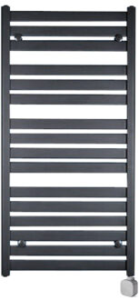 Sanicare Electrische Wifi Radiator Sanicare HVP Carini Moda 120x60 cm Mat Zwart Met Thermostaat Zilver Rechtsonder