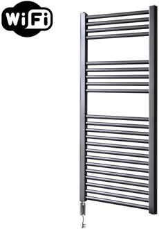 Sanicare elektrische design radiator 45x112cm gunmetal met WiFi en thermostaat links chroom