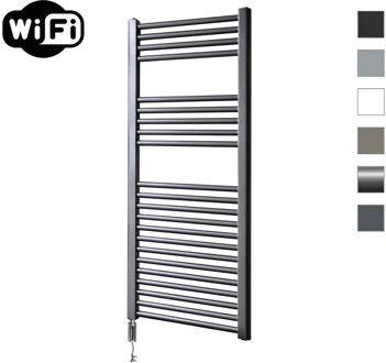 Sanicare elektrische design radiator 45x112cm gunmetal met WiFi en thermostaat links chroom