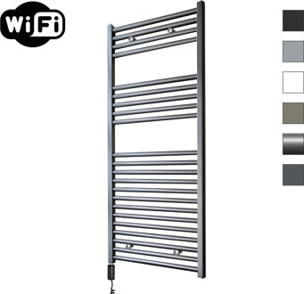 Sanicare elektrische design radiator 45x112cm gunmetal met WiFi en thermostaat links zwart