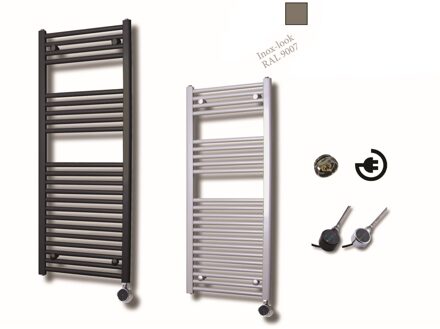 Sanicare elektrische design radiator 45x112cm inox-look met thermostaat rechts chroom