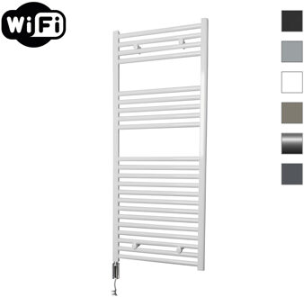 Sanicare elektrische design radiator 45x112cm wit met WiFi en thermostaat links chroom