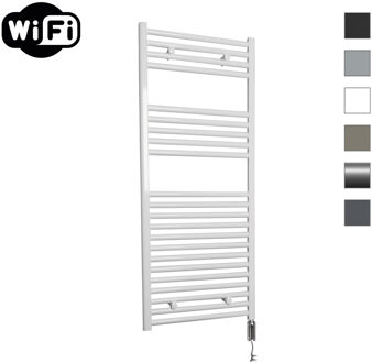 Sanicare elektrische design radiator 45x112cm wit met WiFi en thermostaat rechts chroom