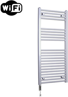 Sanicare elektrische design radiator 45x112cm zilvergrijs met WiFi en thermostaat links chroom