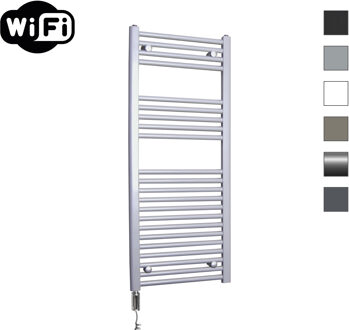 Sanicare elektrische design radiator 45x112cm zilvergrijs met WiFi en thermostaat links chroom