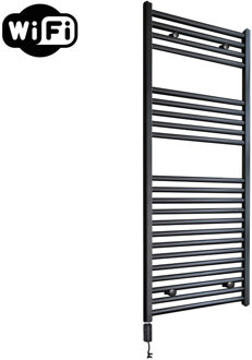 Sanicare elektrische design radiator 45x112cm zwart mat met WiFi en thermostaat links zwart