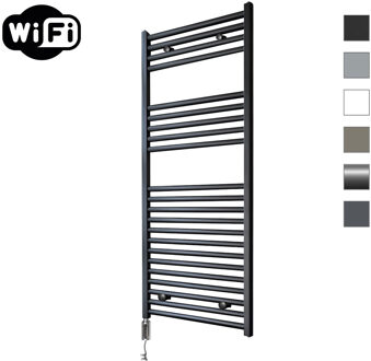 Sanicare elektrische design radiator 45x112cm zwart met WiFi en thermostaat links chroom