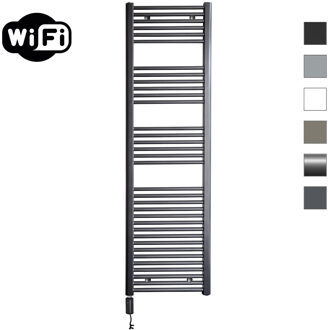 Sanicare elektrische design radiator 45x172cm gunmetal met WiFi en thermostaat links zwart