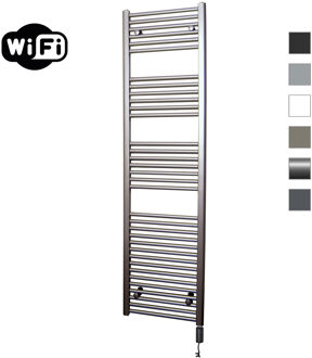 Sanicare elektrische design radiator 45x172cm inox-look met WiFi en thermostaat rechts zwart