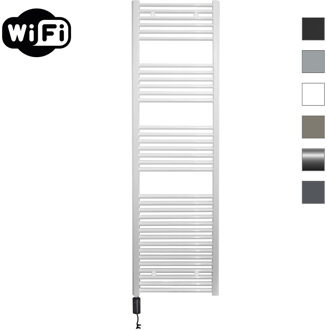 Sanicare elektrische design radiator 45x172cm wit met WiFi en thermostaat links zwart