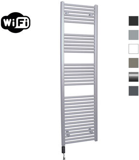 Sanicare elektrische design radiator 45x172cm zilvergrijs met WiFi en thermostaat links zwart